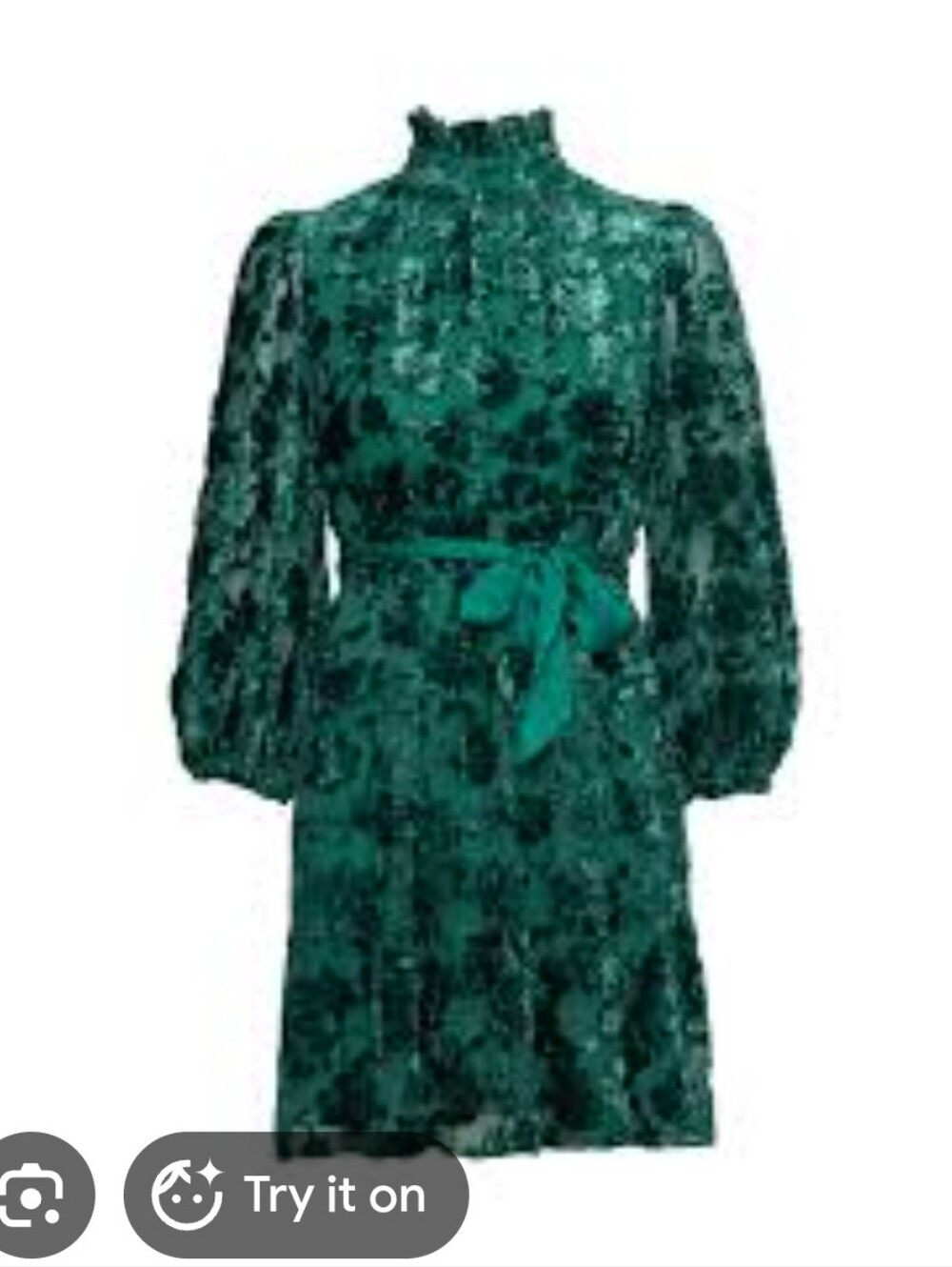 Alice + Olivia Emerald Green Floral High-Neck Tie-Waist Dress